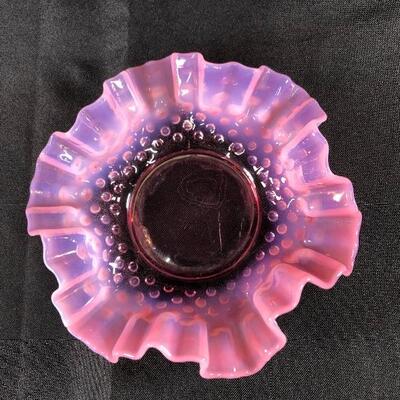 Pink Ruffled Hobnail Fenton Glass Trinket Dish Bon Bon Plate