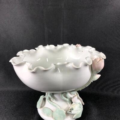 Vintage Pedestal Ceramic Rose Embellished Bowl Dish