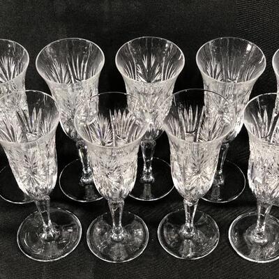 Vintage Cut Crystal Champagne Glasses Stemware Set of 9