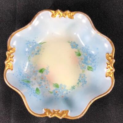 Vintage Pale Blue Floral Trinket Dish Plate France 