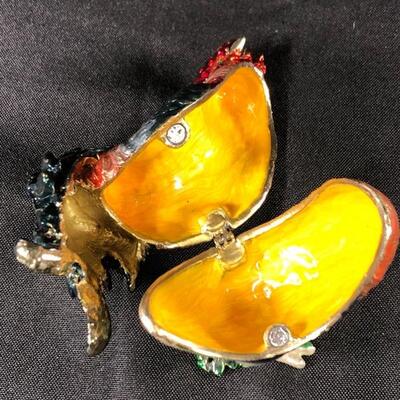 Vintage Enameled Rooster Trinket Box