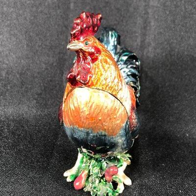 Vintage Enameled Rooster Trinket Box