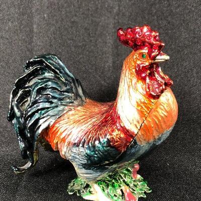 Vintage Enameled Rooster Trinket Box