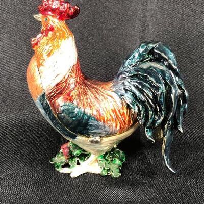 Vintage Enameled Rooster Trinket Box