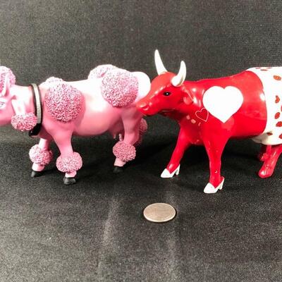 Pair of Cow Parade Figurines Moocho Amor French Moodle