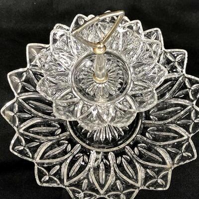 Vintage Pressed Glass Two Tier Serving Dish Plate 