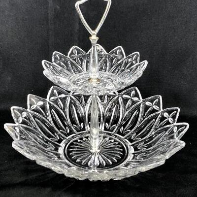 Vintage Pressed Glass Two Tier Serving Dish Plate 