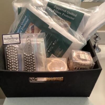 U/B - 1247. Basket of NEW in Package Pillow Protectors(4) & More 