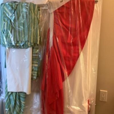 U/B - 1248 Two Sets of Bed Skirts ( green striped Double & red Queen ) 
