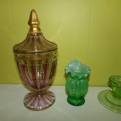 LOT 94  VINTAGE GLASS CANDY DISHES AND MORE
