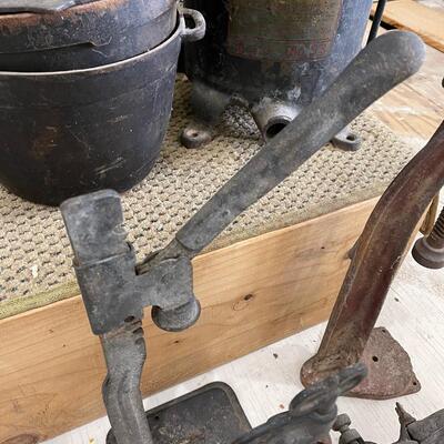 Lot 206 - Antique Presses, Pail and Ice Tongs