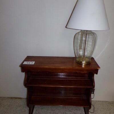 LOT 30  WOODEN SHELF AND LAMP