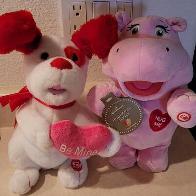 Lot 116: New Plush Retired x 2 - HALLMARK Hug Lovin Hippo (needs batteries) + Be Mine Dog Plush (Works)