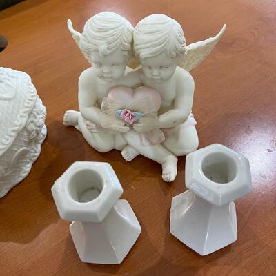 Lot 214 - Angels, Candlesticks and Music Box 