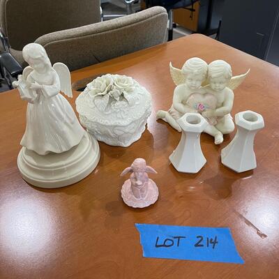 Lot 214 - Angels, Candlesticks and Music Box 