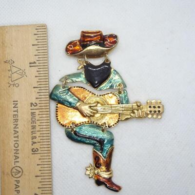 Cowpoke Guitar Player Pin - Signed Don Lin 