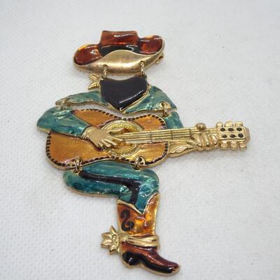 Cowpoke Guitar Player Pin - Signed Don Lin 