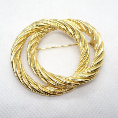 Double Circle Gold Tone Brooch 