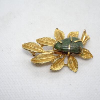 Gold Leaf maybe Jade Brooch 