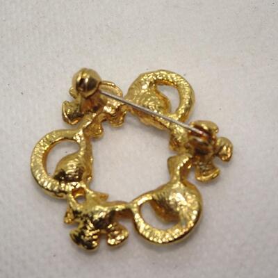 Dainty Gold Tone Rhinestone Brooch 