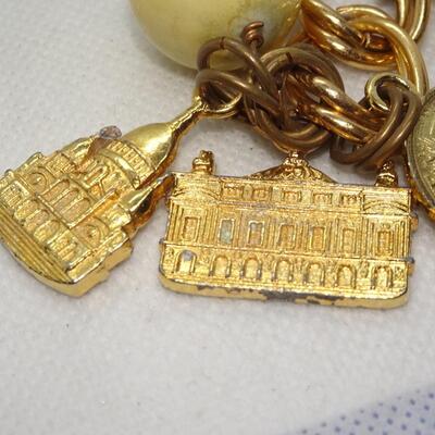 Gold Tone Key Ring Holder, Coin, Clock, Building 