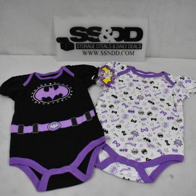 2 Baby Onesies, B&W Purple Batman Theme, 6-9 months size - New