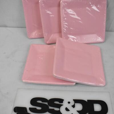 5 packages Pink Party Plates. 18 in each package, 7 1/8