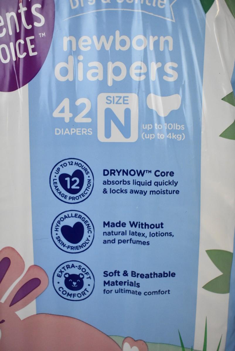 4x Parents Choice Dry and Gentle Baby Diapers, Size N, 42 Count