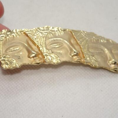Signed JJ Gold tone Art Deco Trio of  Asian Lady Face Brooch Pin