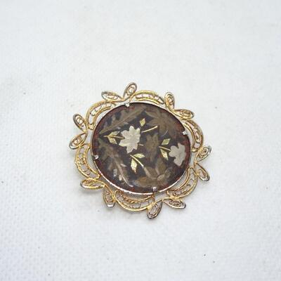 Filigree Gold Tone Oval Pin