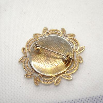 Filigree Gold Tone Oval Pin