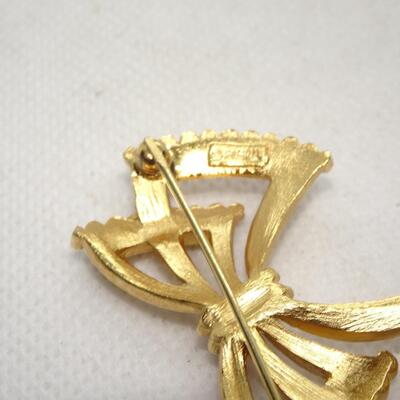 Gold Tone Double Bow Pin, Signed 