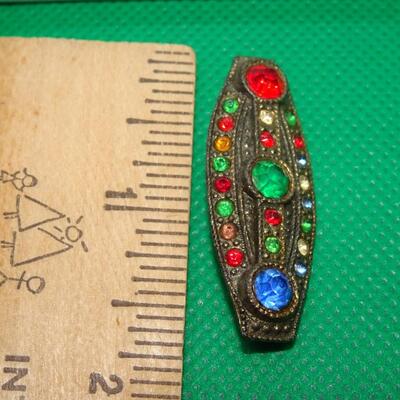 Silver Tone Victorian Collar Pin, Colorful!