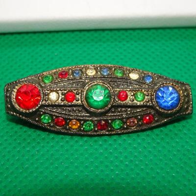 Silver Tone Victorian Collar Pin, Colorful!