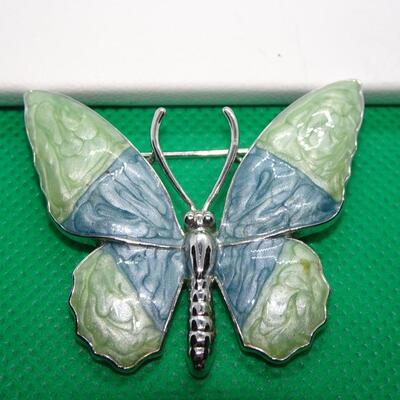 Pretty Enamel Blue & Green Butterfly Brooch 