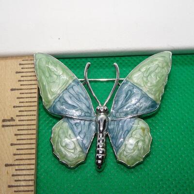 Pretty Enamel Blue & Green Butterfly Brooch 
