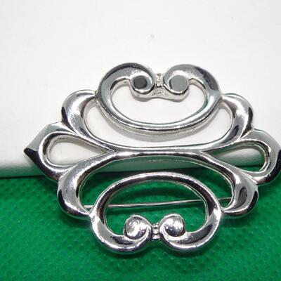 Silver Tone Victorian Style Brooch, Signed 