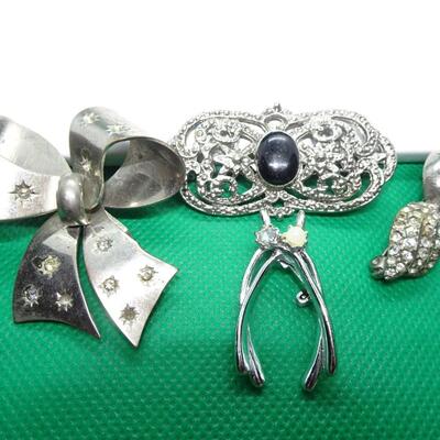 Silver Tone Victorian Brooch Lot- 4 Pins 