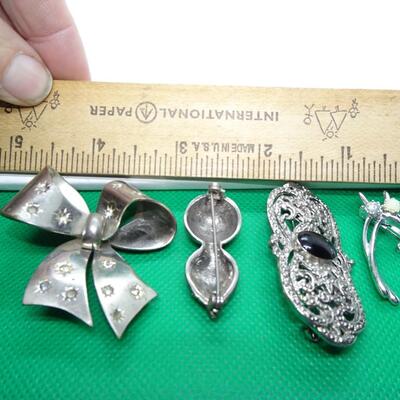 Silver Tone Victorian Brooch Lot- 4 Pins 