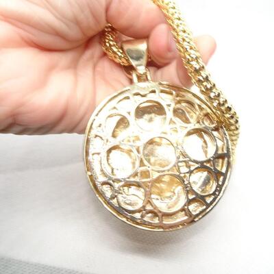 Medusa Head Coin Pendant, Gold Tone Pendant Necklace 
