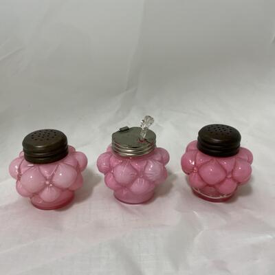 [1] ANTIQUE | 1880s | Guttate Pink Quilted Cased Glass | Cruet Set |
