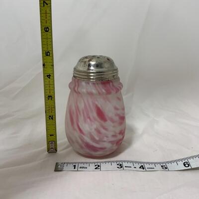 [4] VINTAGE | Satin Glass Marbled Sugar Shaker | White | Cranberry