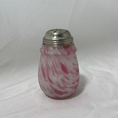 [4] VINTAGE | Satin Glass Marbled Sugar Shaker | White | Cranberry