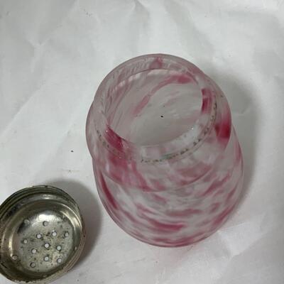 [4] VINTAGE | Satin Glass Marbled Sugar Shaker | White | Cranberry