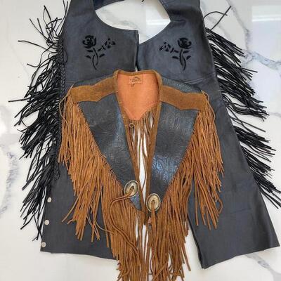 Lot 232 - Genuine Leather Fringe Vest and Pants