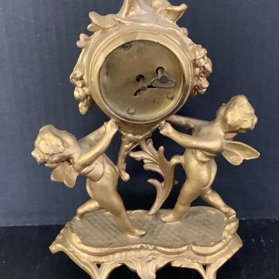 B1049 Vintage Cherub Gold Iron Mantle Clock