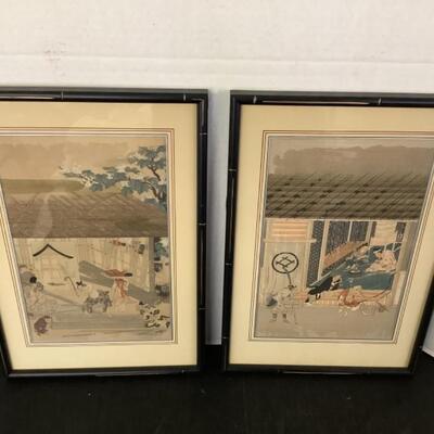 B1051 Pair of Japanese Framed Wood Block Prints