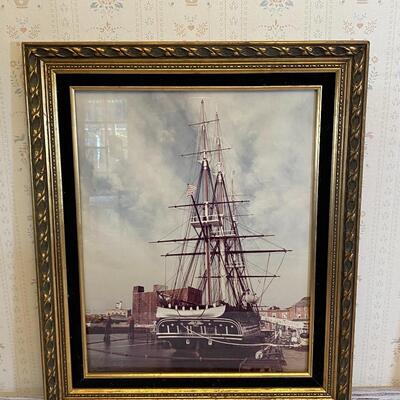 Framed Photo of the USS Constitution Boston MA 1986