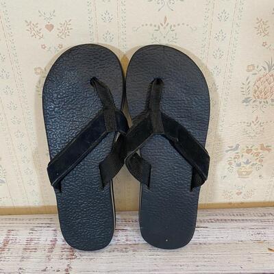 Retro 70's  80's Rainbow Sandals Striped Chunky Rubber Suede Ribbon Flip Flops Thongs Black Gray