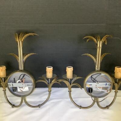 B1054 Pair of Brass Electric Wall Sconces